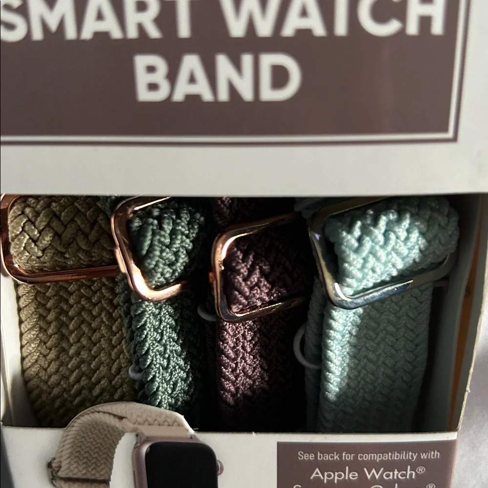 Universal Tan, Green, Mauve, Sky Blue Nylon Elastic Smart Watch Band Set Of 4
